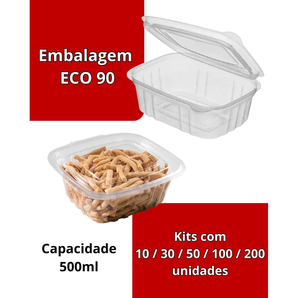 Embalagem Eco 90 Doces e Salgados com tampa não vaza 500ml 50/100/200 uni