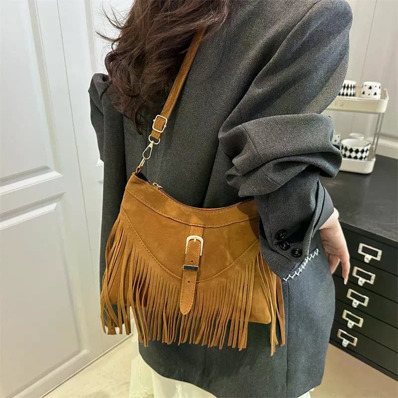 [XKB] 2026 Novo estilo borla tecido fosco retrô bolsa de ombro feminina bolsa mensageiro