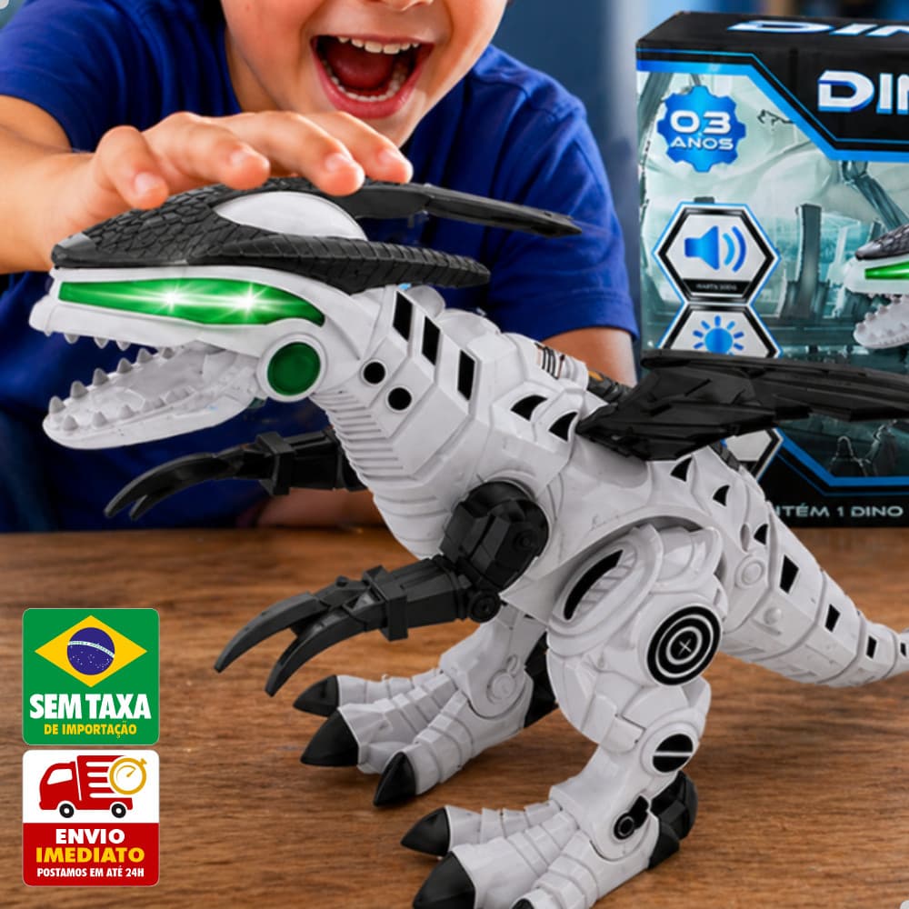 Dragão Dinossauro Robô Dinotech 20x10x15cm com Efeitos de Luz Som e Movimento Infantil