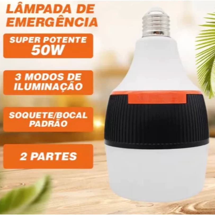 Lâmpada de Emergência Led 50W 6h Ligada Após falta de Energia - 110-220V