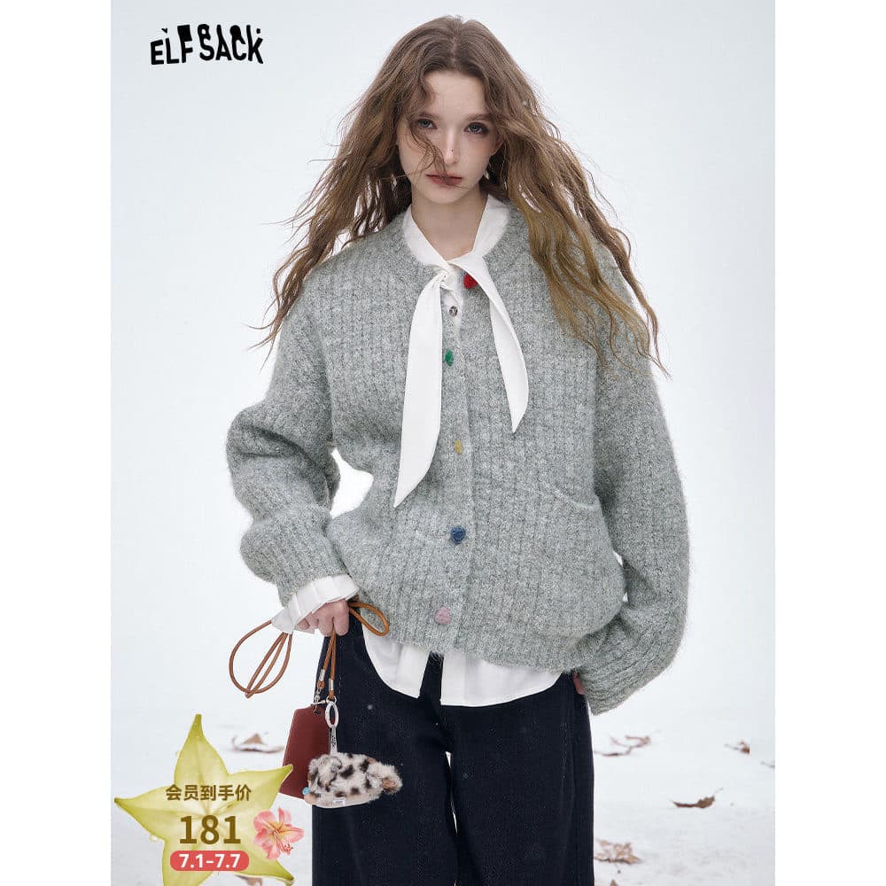 Fada bolso Retro torcido Cardigan camisola feminina 2026 inverno novo estilo doce camisola casaco de alta qualidade