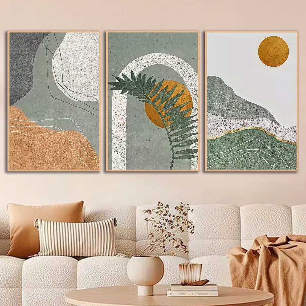 KIT 3 ​​Quadro Decorativo Abstrato Geométrico  Estilo Minimalista Para Quarto E Sala 40x60cm