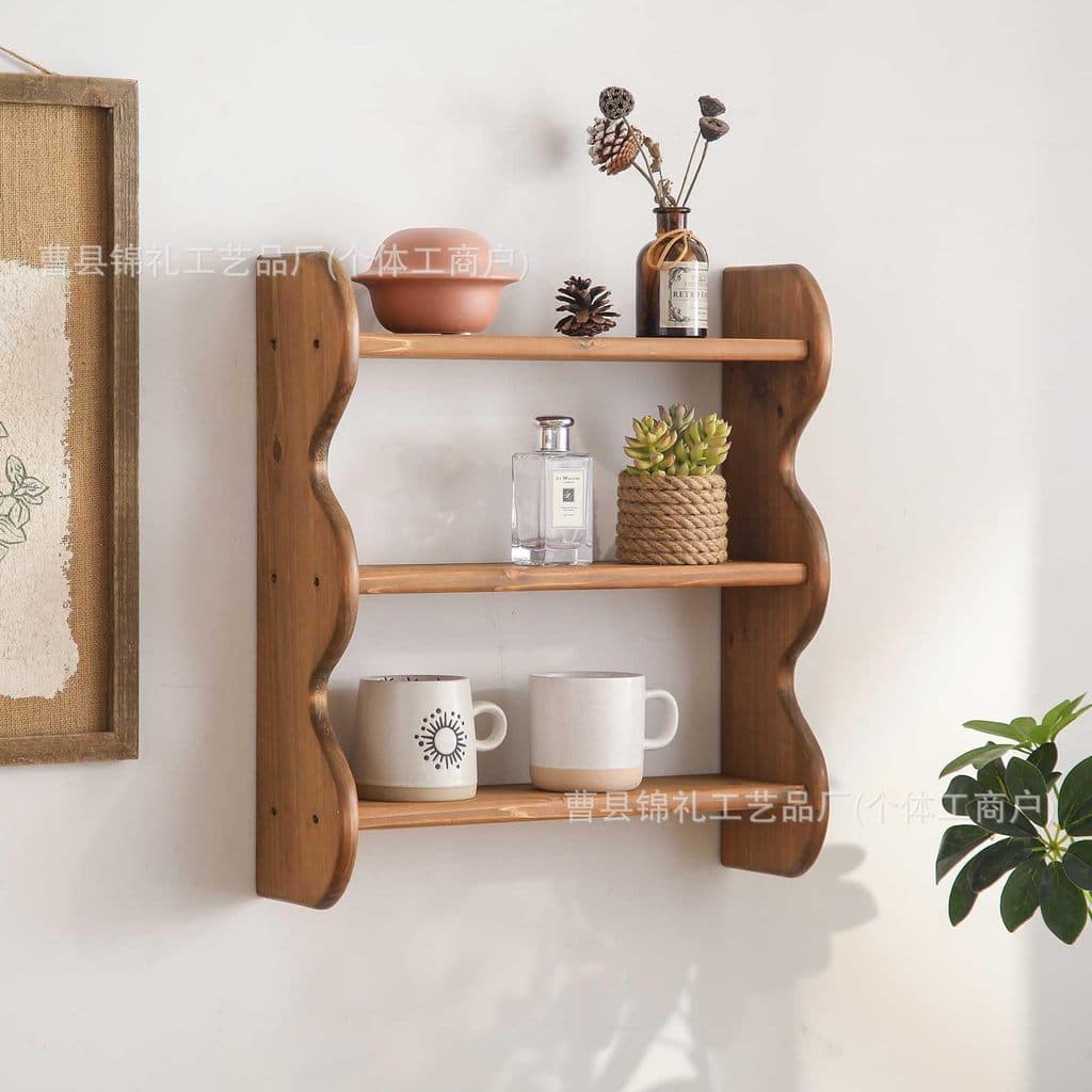 Prateleira de madeira maciça montada na parede em estilo rústico para copos de água e suculentas, suporte decorativo de