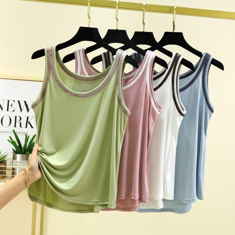 Simples Modal camisola feminina verão 2025 novo estilo tamanho grande interior em torno do pescoço camisa de fundo cor-b