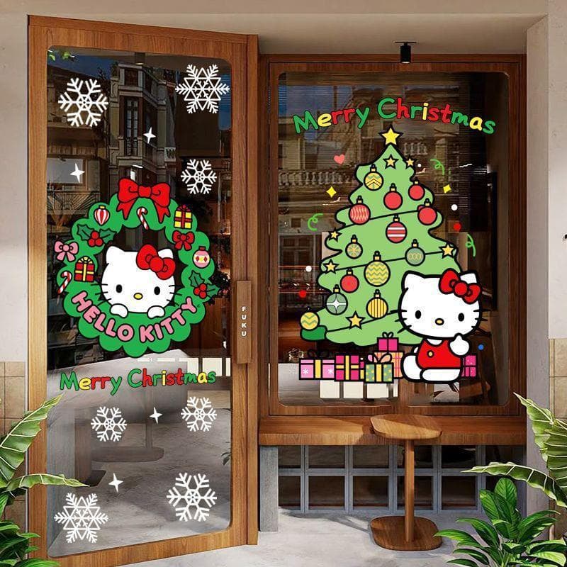 2026 criativo dos desenhos animados decoração de natal adesivos árvore de natal porta de vidro adesivos estáticos atmosf