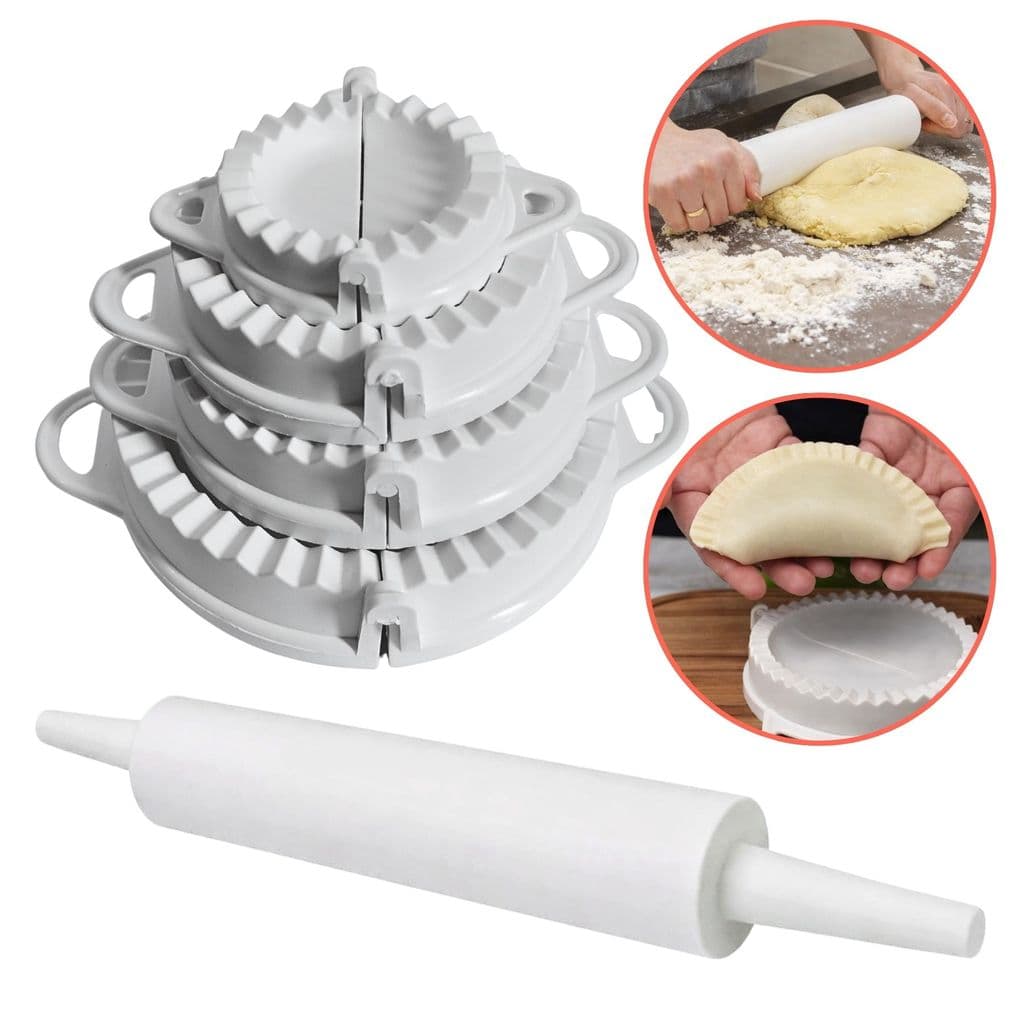 Kit 4 Formas Pastel e Rolo De Massa 38cm Confeitaria Pizza Salgados Pastelzinho Antiaderente