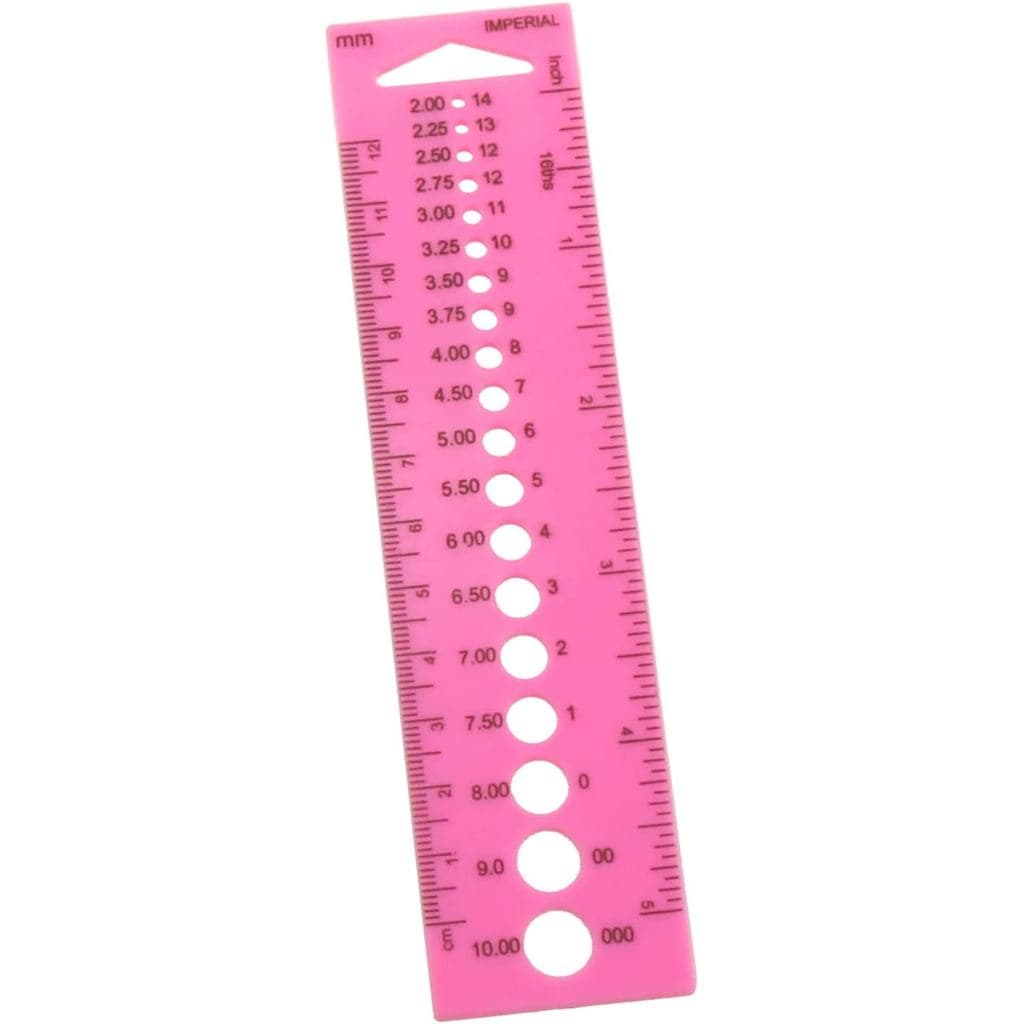 Medidor de Agulhas de Tricô DGZZI, Régua em Polegadas e Centímetros, Medidor de Agulhas de Tricô de Plástico Rosa, Régua
