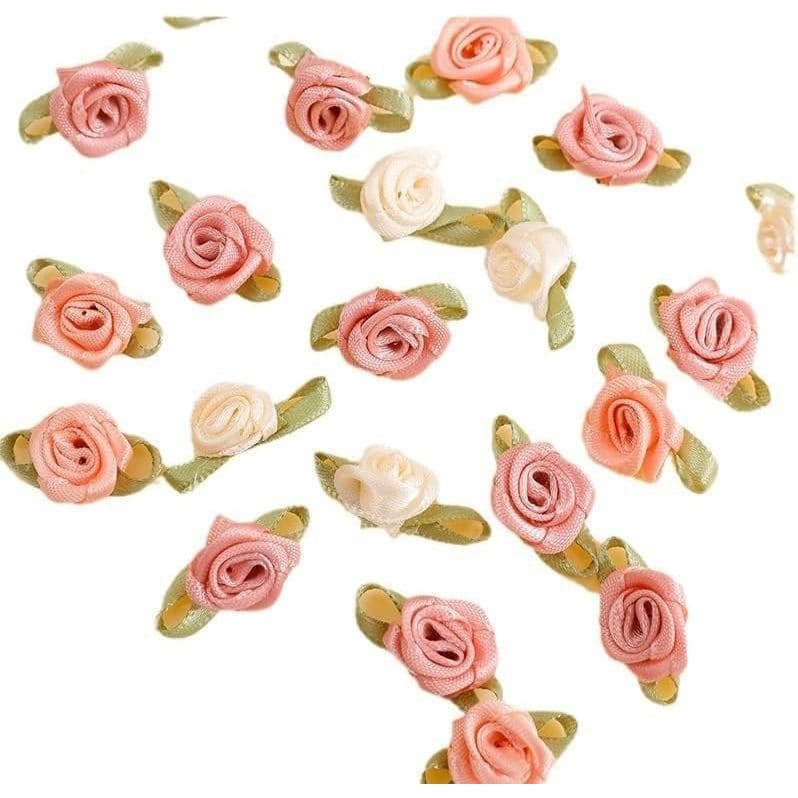 100 Peças de Laços de Fita de Cetim em Forma de Mini Rosas Multicoloridas de 15mm, Apliques para Artesanato DIY, Acessór