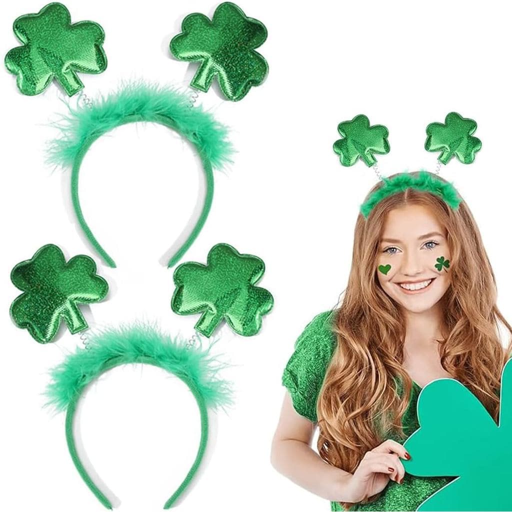 2 Pack St. Patrick's Day Headbands Green Shamrock Clover Headband Feather St. Patrick's Day Accessories Favors for Women
