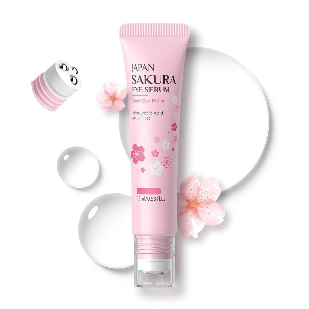 AKARY Sérum para Olhos e Rolo Massageador 2 em 1 Sakura, Rolo Massageador para Olhos com Efeito Lifting, Creme para Olho