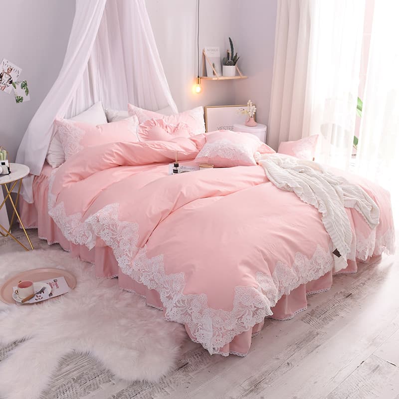 Estilo princesa puro algodão conjunto de quatro peças algodão ins estilo renda cama saia influenciador versão coreana me