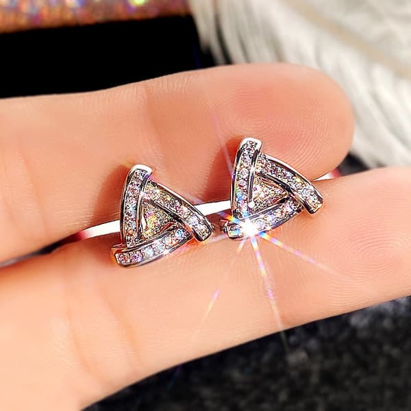 | 【cartelas de brincos feminino】 | kit brinco aço inoxidável ☸Cao Shi novo estilo embutido escada quadrado diamante triâ