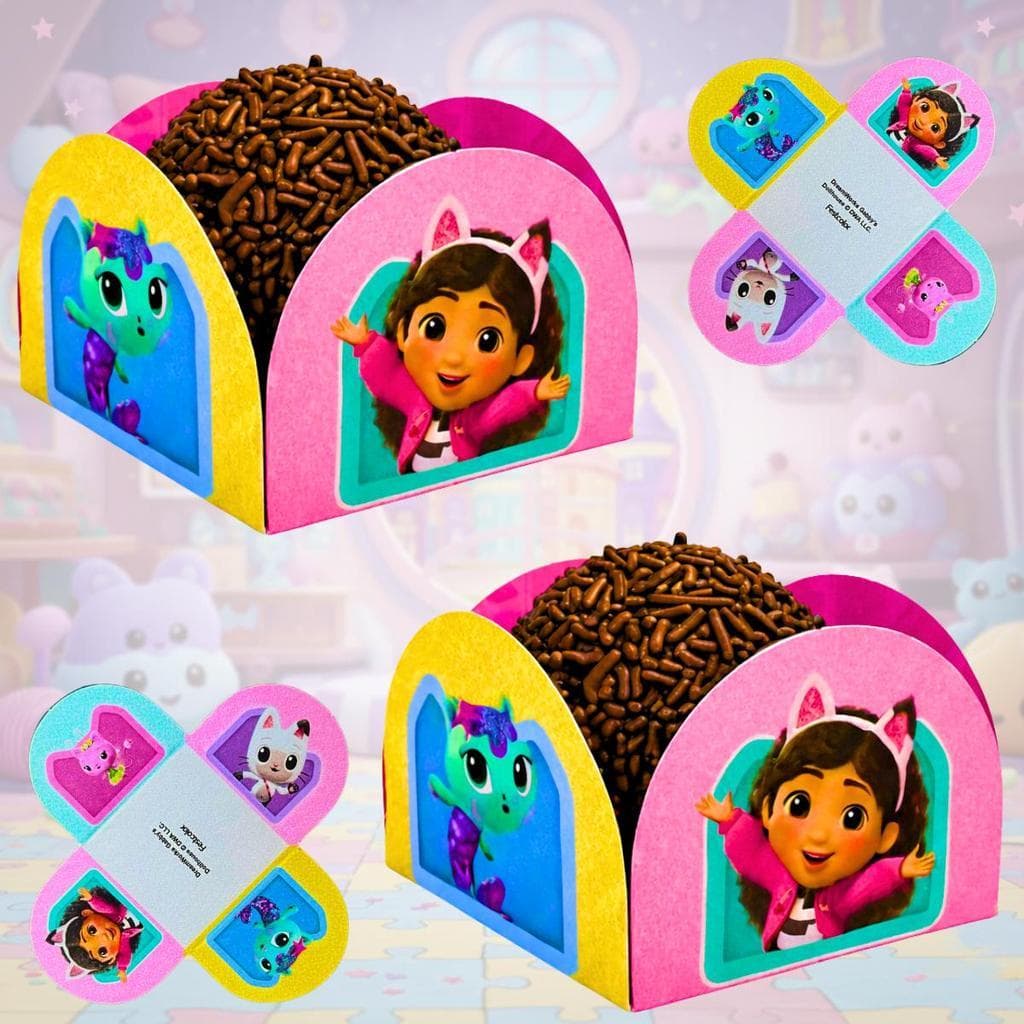 Porta Forminhas A Casa Mágica da Gabby Doces Decoração Festa Aniversário Infantil 40 a 200 unidades