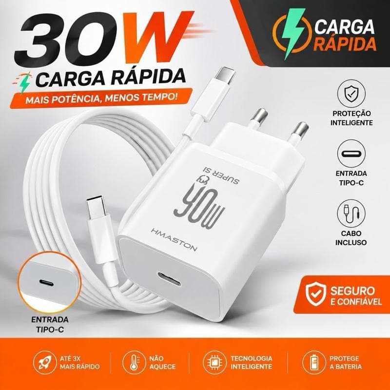 Carregador QC 3.0 Tipo-C Lightning Carregador Y08-3 com Cabo Seguro e Rápido Carregamento Seguro e Rápido