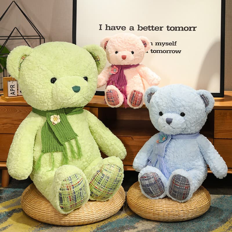 Calmante menina coração usar cachecol urso de pelúcia pequeno urso boneca princesa urso boneca de pelúcia presente para