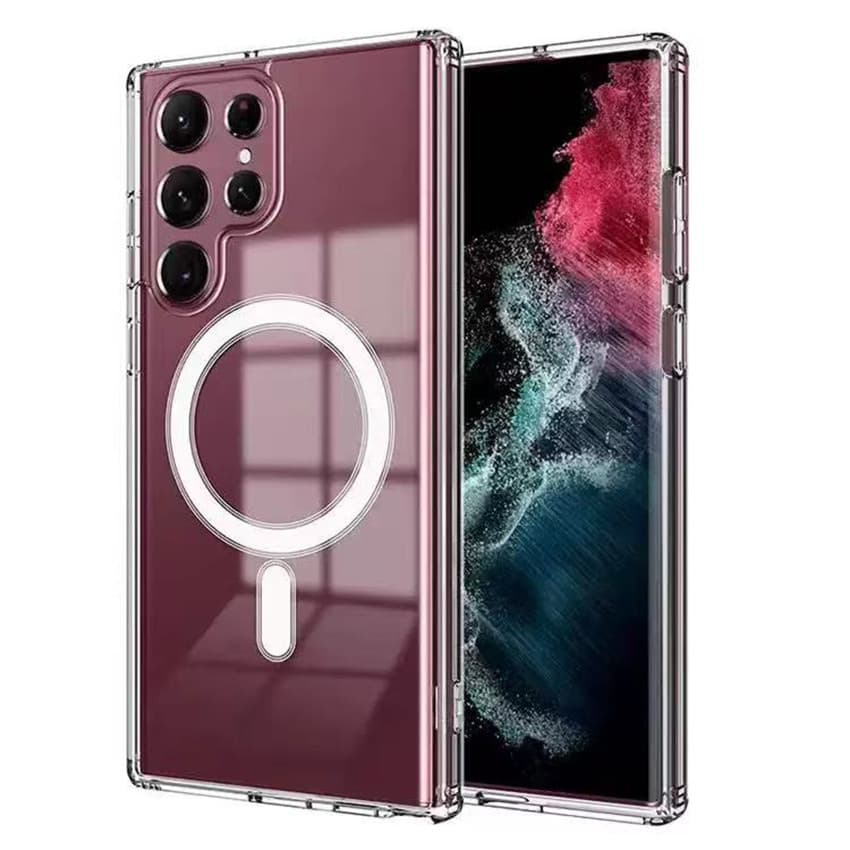 Capa magnética para celular da série Galaxy S, capa protetora transparente compatível com carregamento sem fio