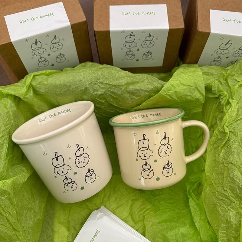 Caixa de presente de maçã verde!Pequeno Animal Graffiti caneca cerâmica xícara de café café da manhã copo de água presen
