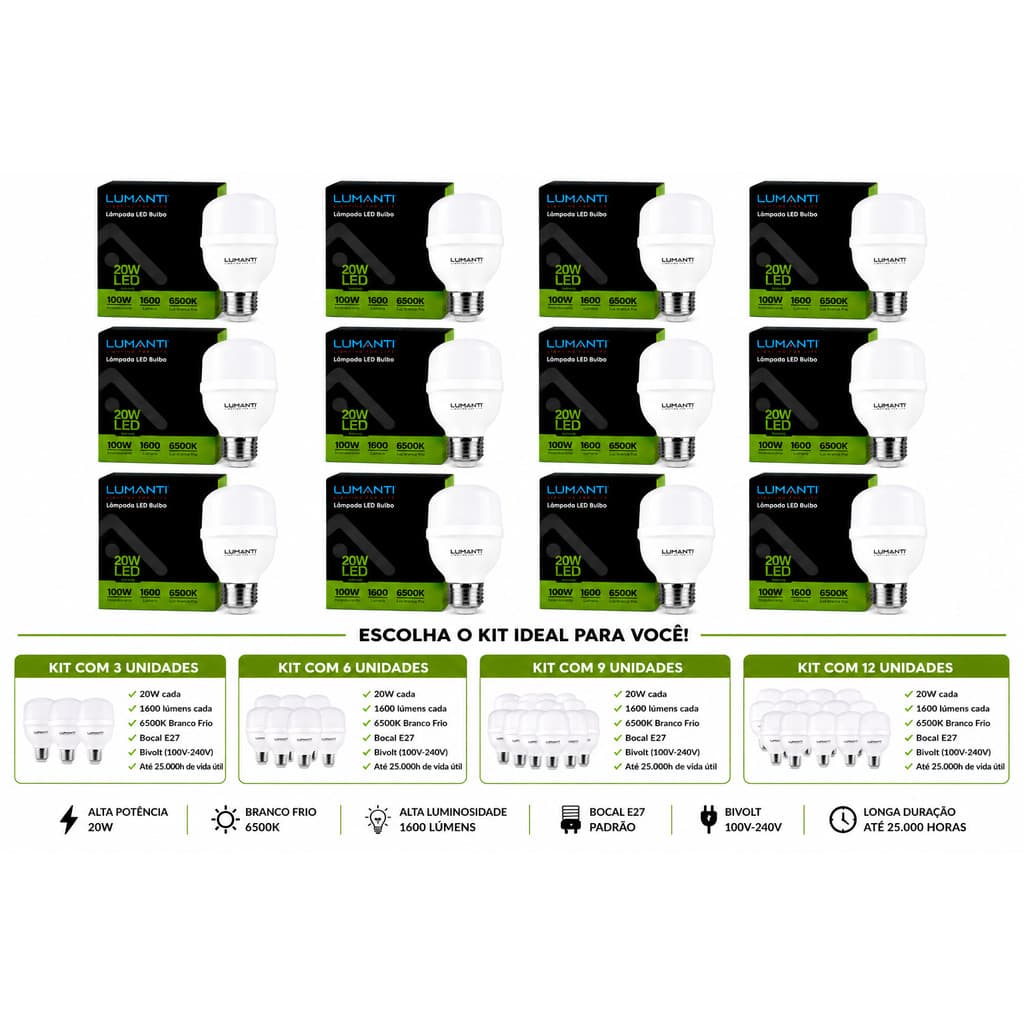 Lampada Mini Led 20W 6500k Branco Frio 1600lm Bocal E27 Bivolt Lumanti