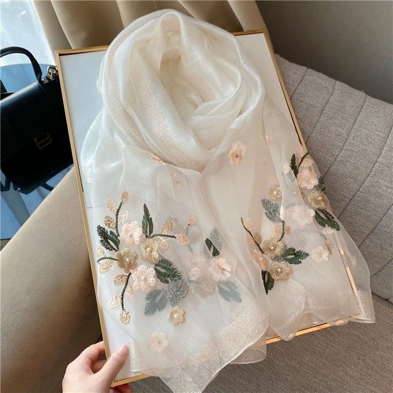 Lenço de seda bordado de lã de seda, xale de lenço de seda da moda feminina