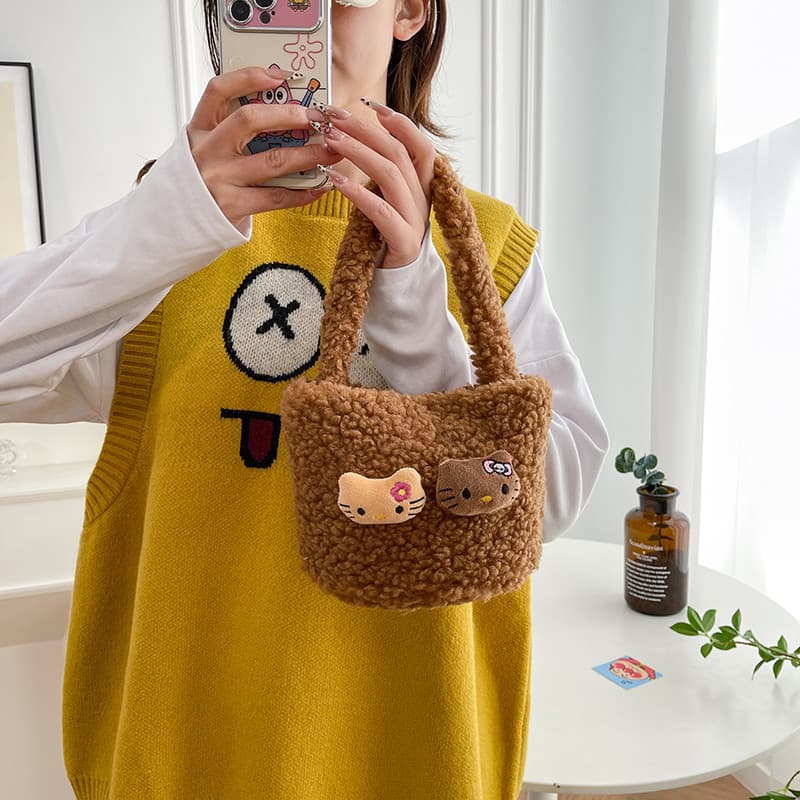 Gato de pelúcia crianças outono inverno sacos bonito meninas bolsas para fora compras meninas bolsas ao ar livre