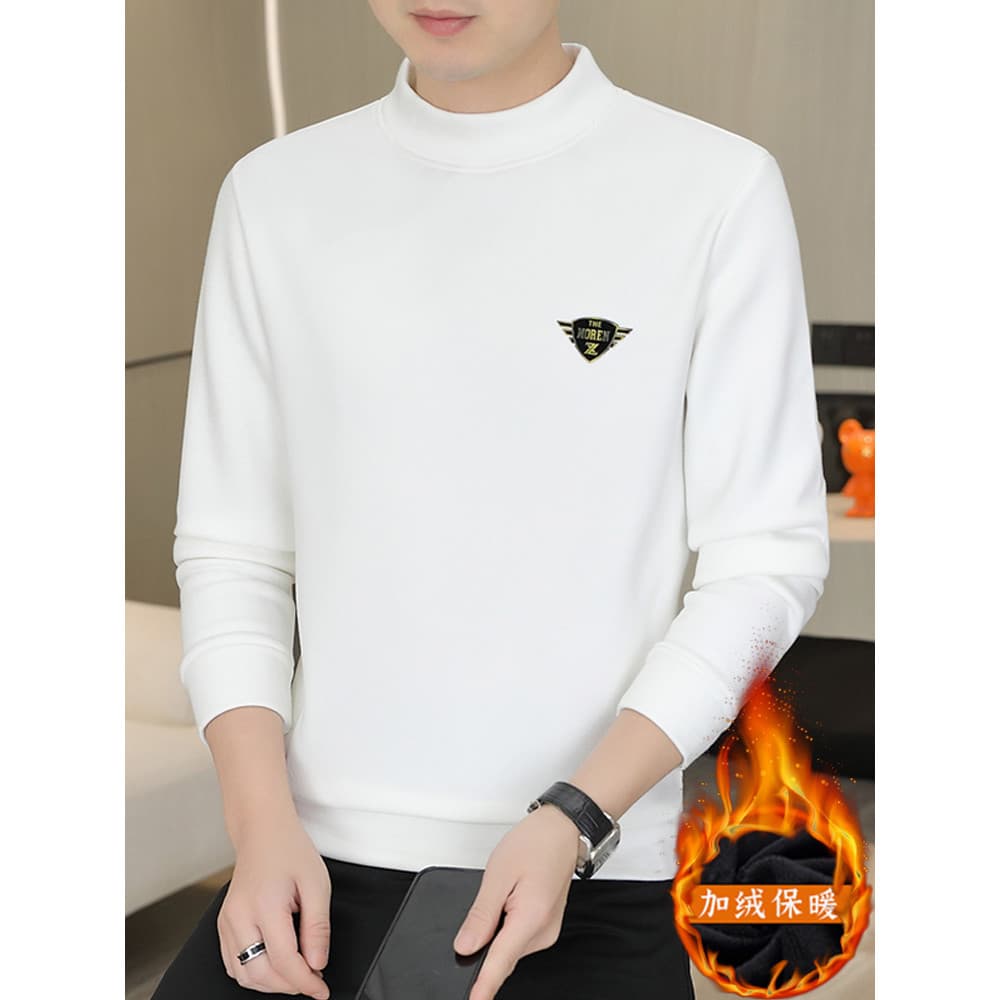Inverno novo estilo High-End Casual meia gola alta moletom masculino bordado de uma peça de lã engrossado quente manga c