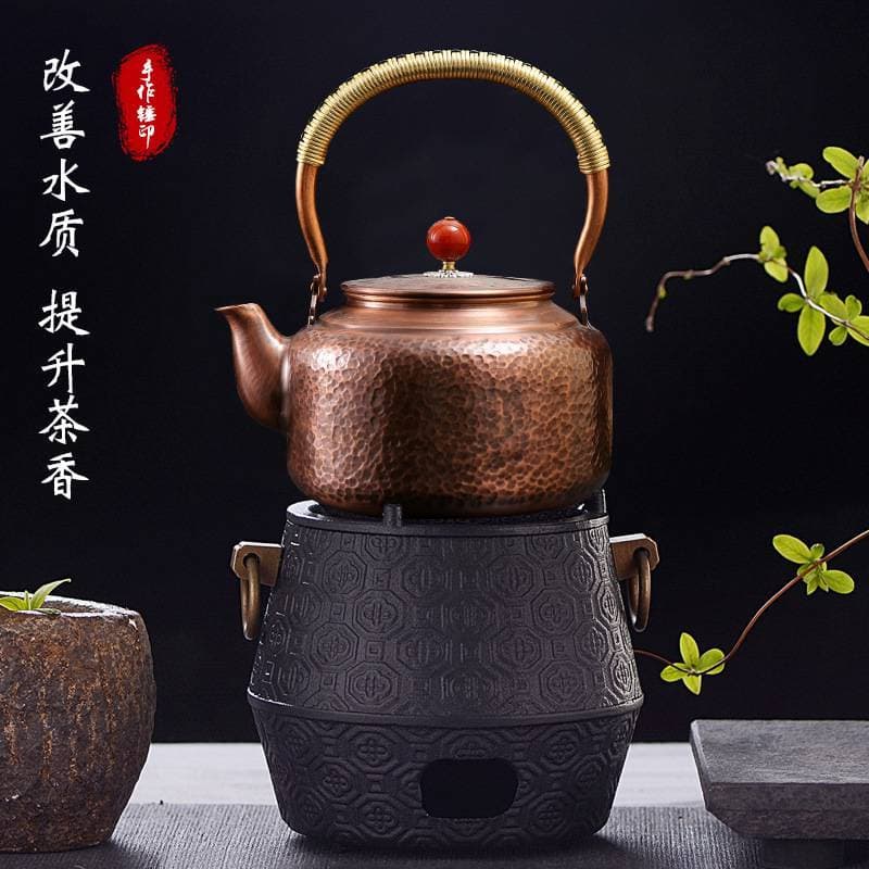 Mão batendo casa chaleira de chá chinês padrão martelo chaleira cobre Teaware água fervente Retro escritório chaleira co