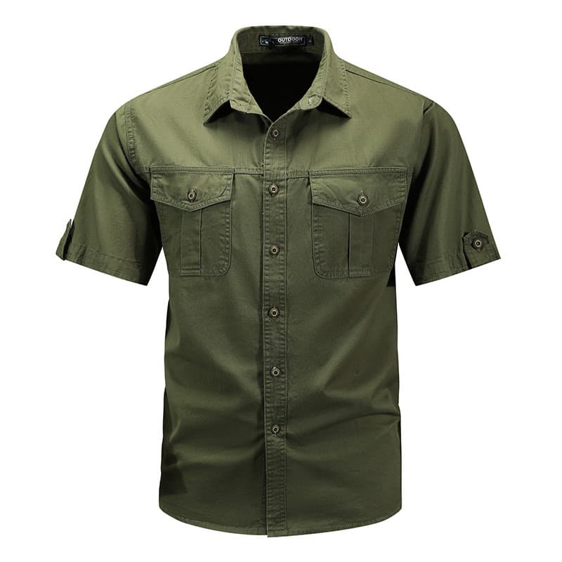 Camisa masculina de manga curta de algodão fino de verão solta ao ar livre Casual camisa de trabalho masculina de meia-i