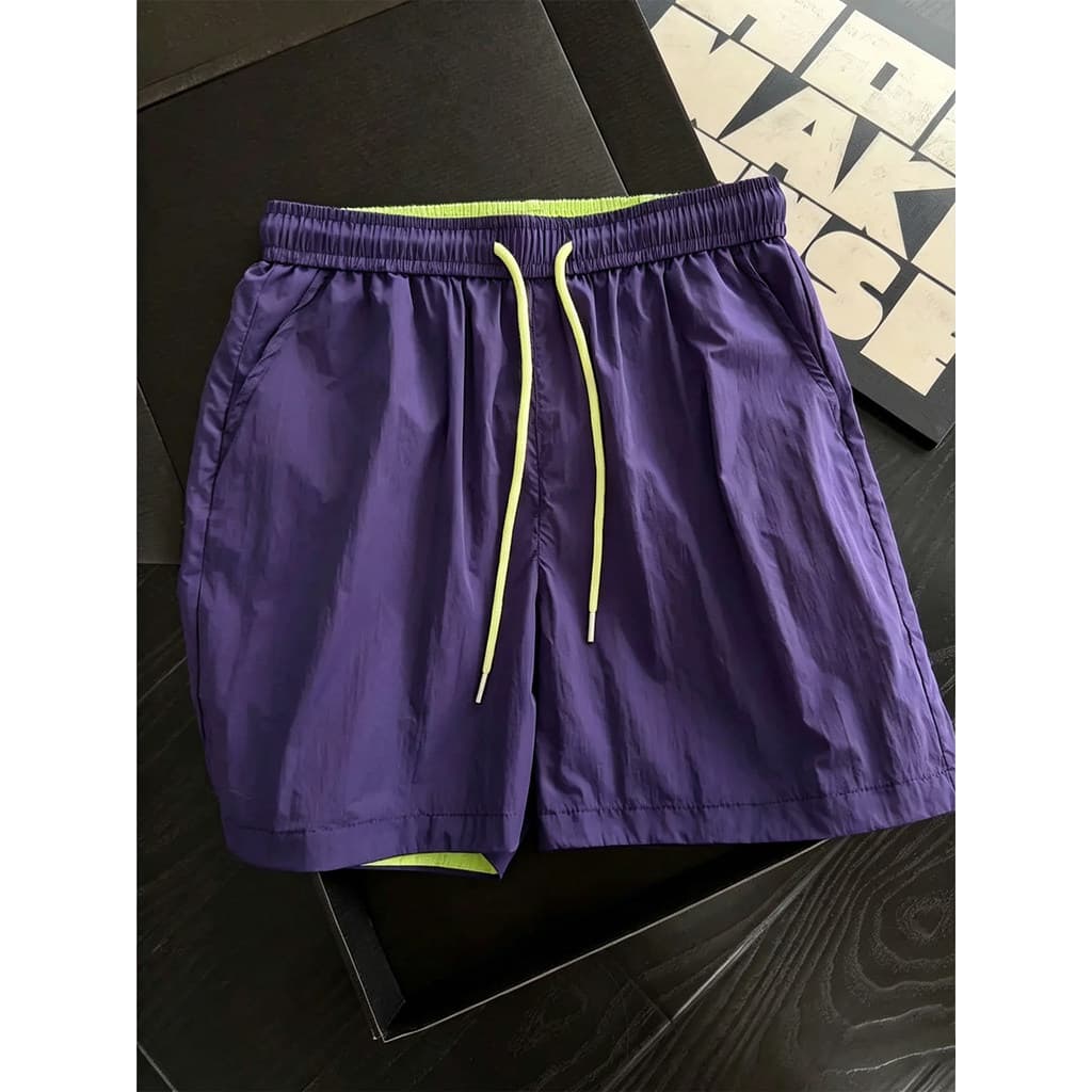 Estilo americano costura de secagem rápida legal contraste cor Shorts masculino verão fino ao ar livre náilon basquete e