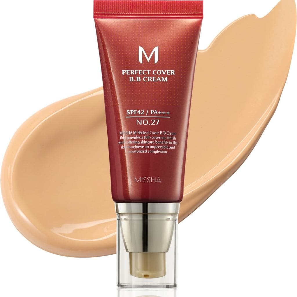 MISSHA M Perfect Cover BB Cream No.27 Honey Beige - Tom Médio com Subtom Neutro/Quente SPF 42 PA +++ 1.69 Fl Oz - Hidrat