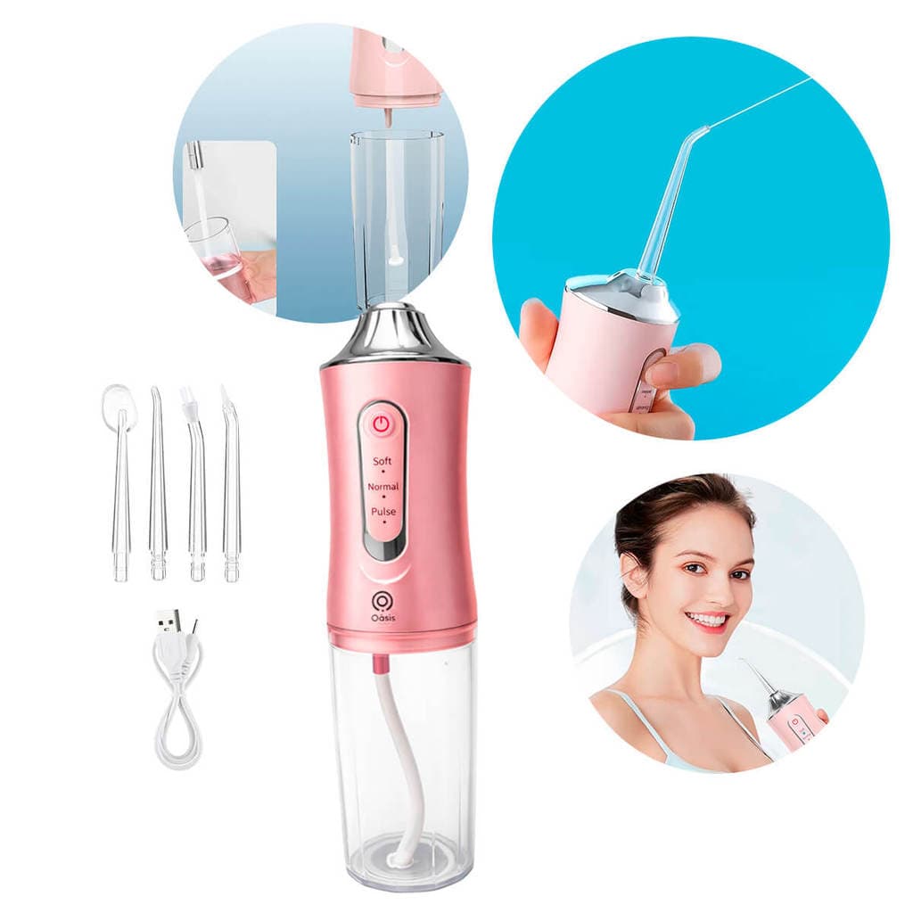 Irrigador Oral Elétrico Portátil com 4 Bicos Rosa