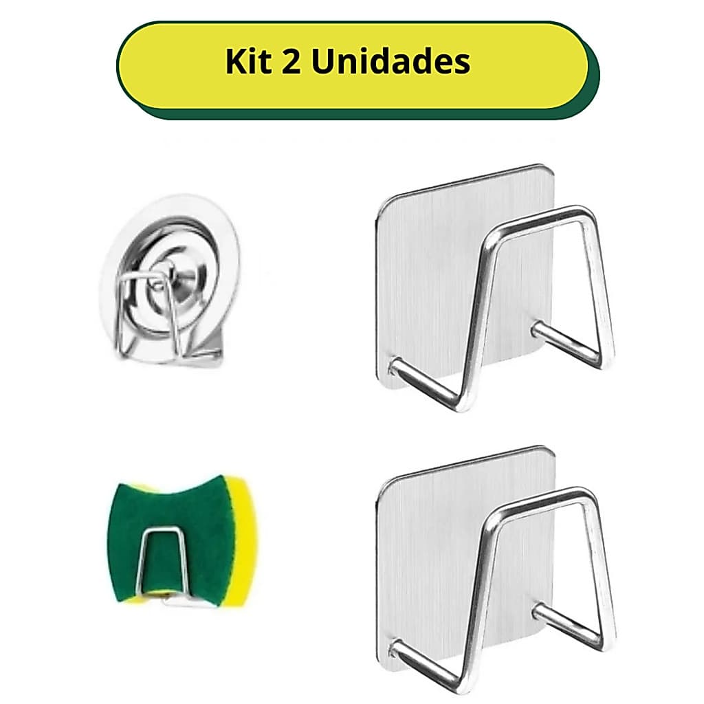 kit 2 Suportes de Inox para Esponja de Pia – Organizador de Cozinha – Cor Prateado