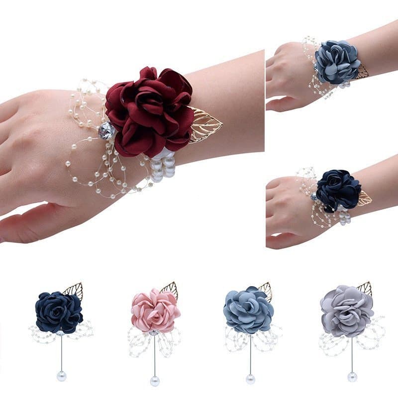 Flores De Pulso De Dama De Honra Para Meninas Festa De Casamento Espartilho E Pulseira Boutonniere De Tecido