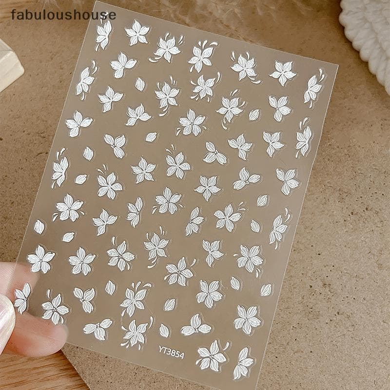 Flor Branca Em Relevo Prego Stiers Verão Pequena 3D Decorações Da Arte Do Auto-Adesivo Slider Manicure Tatuagem Ferramen