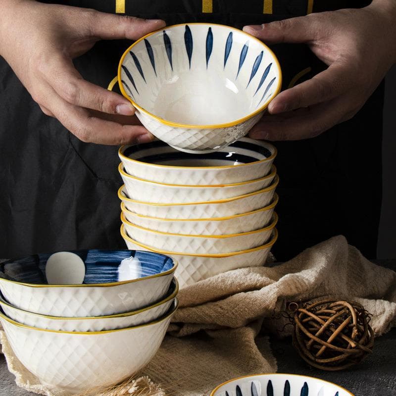 Underglaze cor pintada à mão cerâmica tigela de arroz doméstica tigela de arroz único criativo comer talheres estilo jap