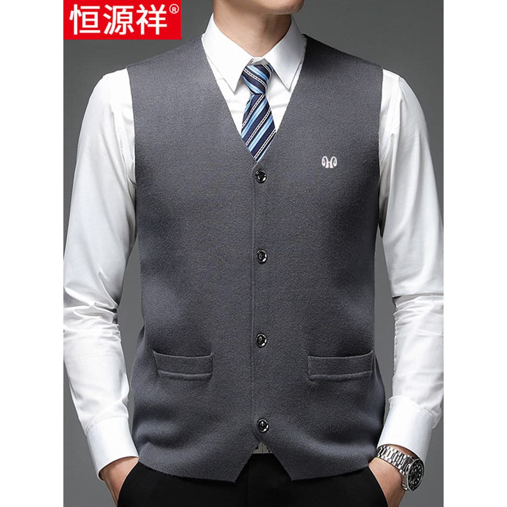 Hengyuanxiang colete de malha masculino Cardigan colete primavera outono estilo fino de meia-idade pai terno colete sem
