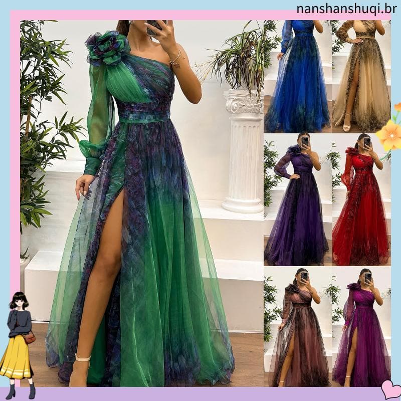 SS-Border 2025 Primavera Outono Novo Estilo Ombro Malha Pri nted Vestido INS Casual Solto De Festa