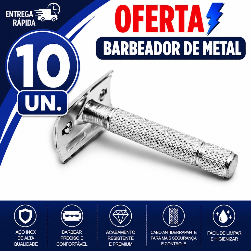 CONJUNTO BARBEADOR CLÁSSICO METAL PARA BARBEIRO BARBA E BIGODE