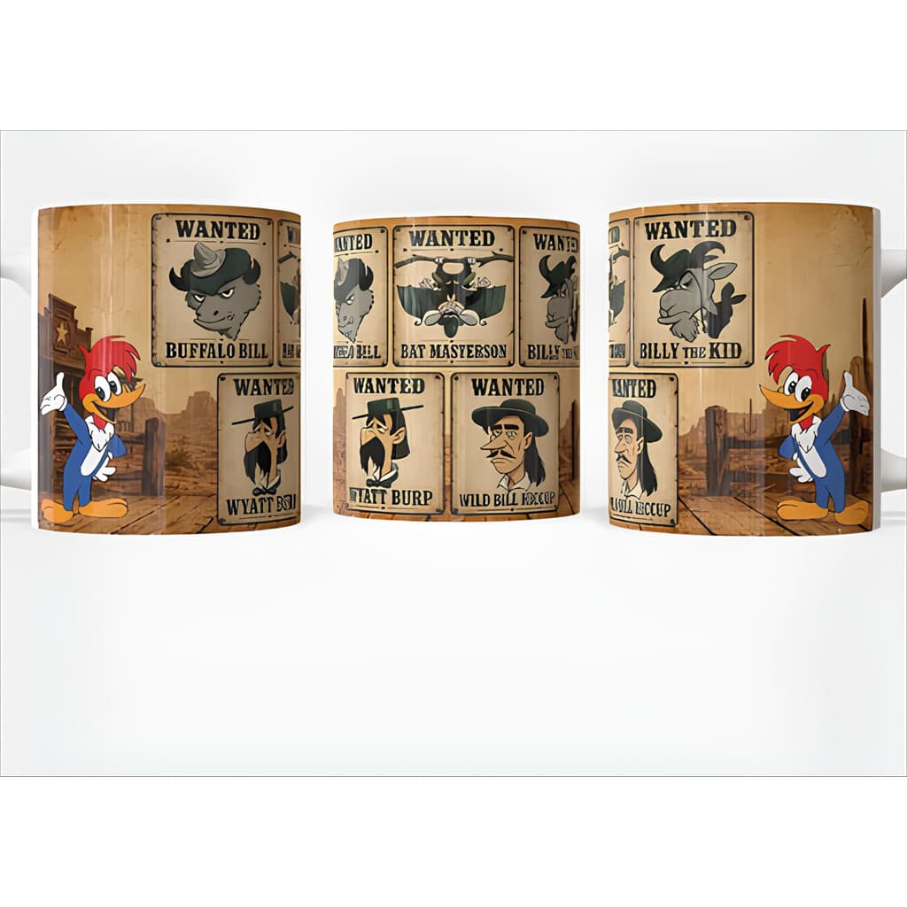 Caneca Pica-Pau Faroeste Procurado | Desenho Clássico Retrô