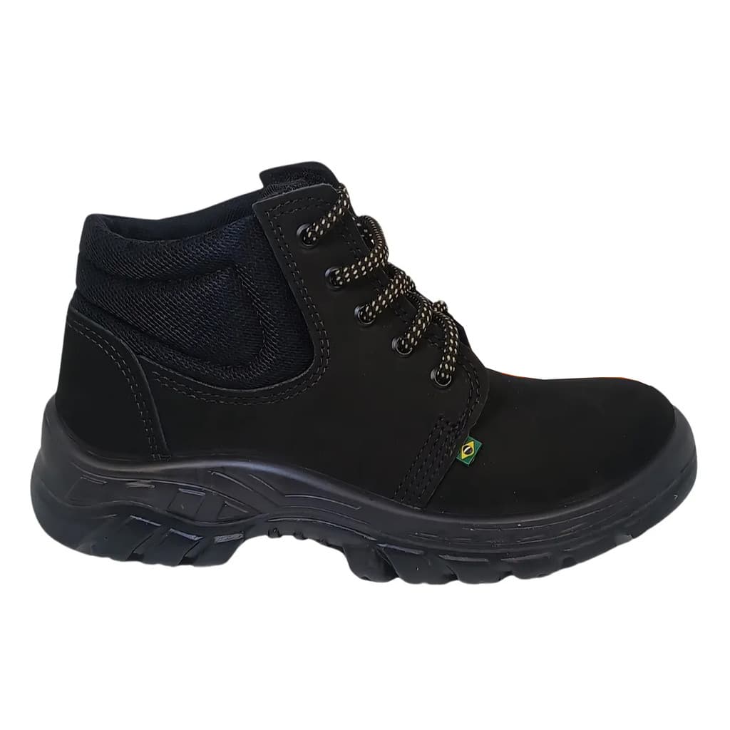 Bota Botina De Segurança Amarrar Nobuck Preto Com Bico Pvc