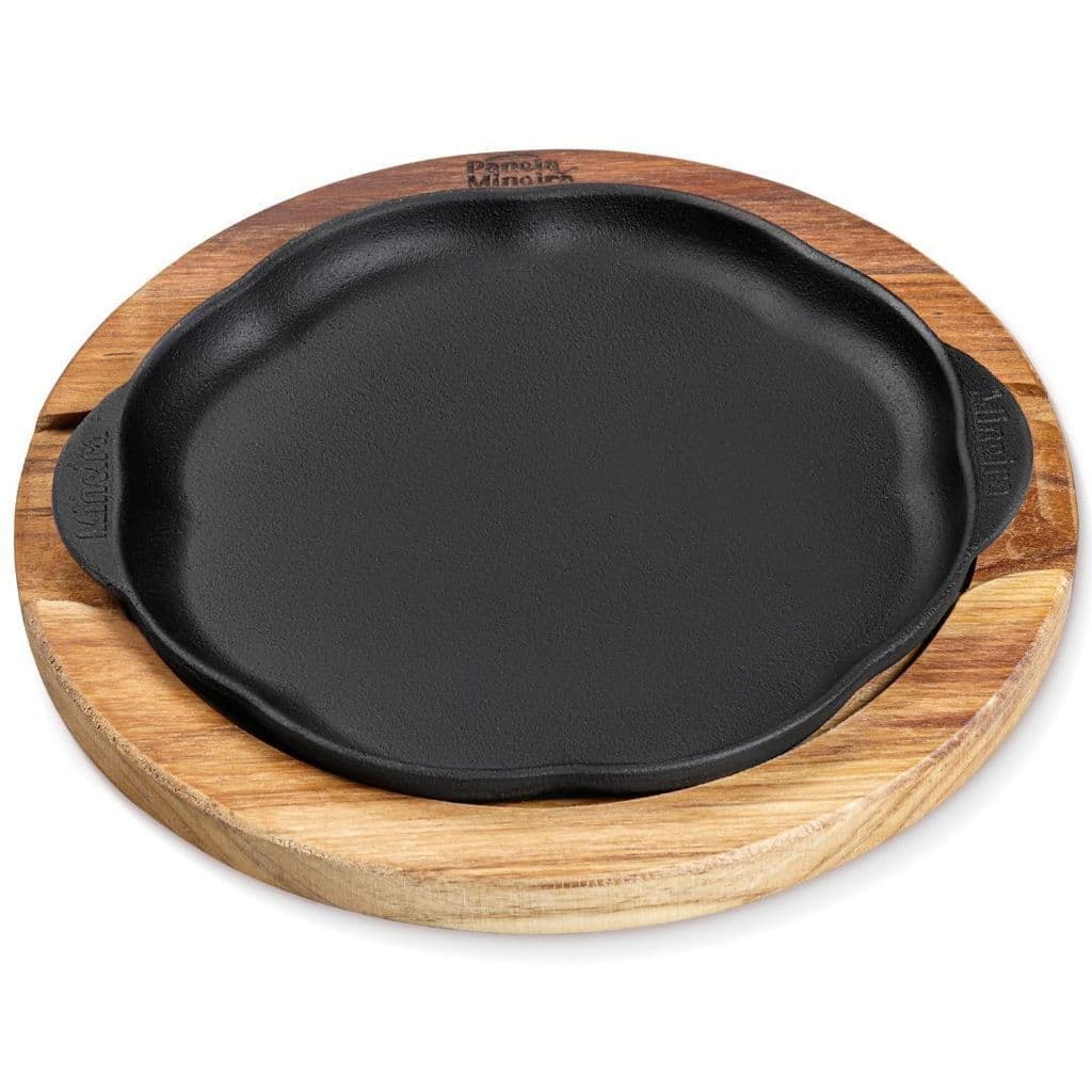 Chapa petisco redonda 24cm c suporte madeira Panela Mineira