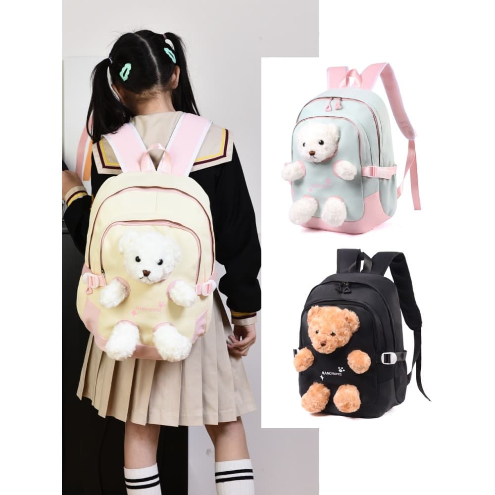 Urso de pelúcia bonito jovem viagem mochila de viagem estudante do sexo feminino náilon pano boneca saco escolar muito l