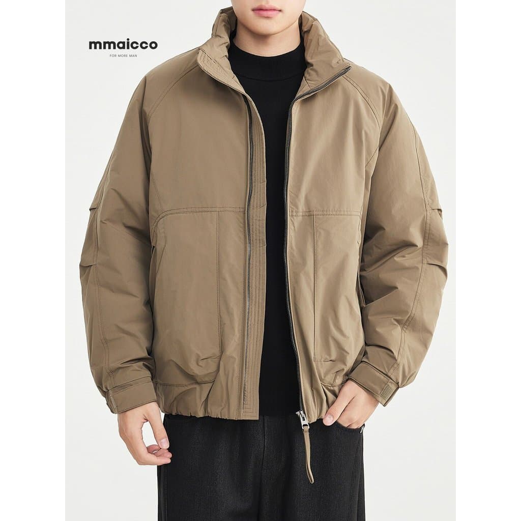 Momaike Jaqueta masculina acolchoada de algodão com gola alta e manga tridimensional 2025 inverno novo estilo Design de