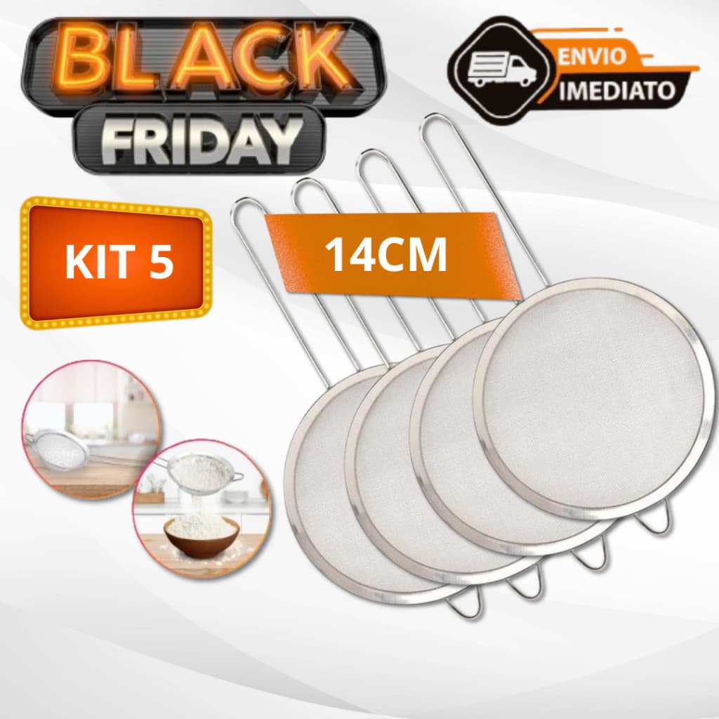 Kit 5 Peneira em Aço Inox Polvilhar Coar 14cm Envio Imediato