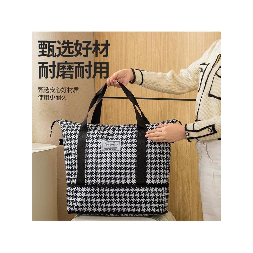 Bolsa de viagem grande capacidade dobrável Houndstooth Yoga saco xadrez viagem de negócios bolsa de ombro leve seco molh