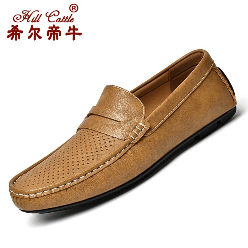 Verão respirável couro genuíno ervilhas sapatos masculinos oco Casual sapatos de couro deslizamento-em mocassins preguiç
