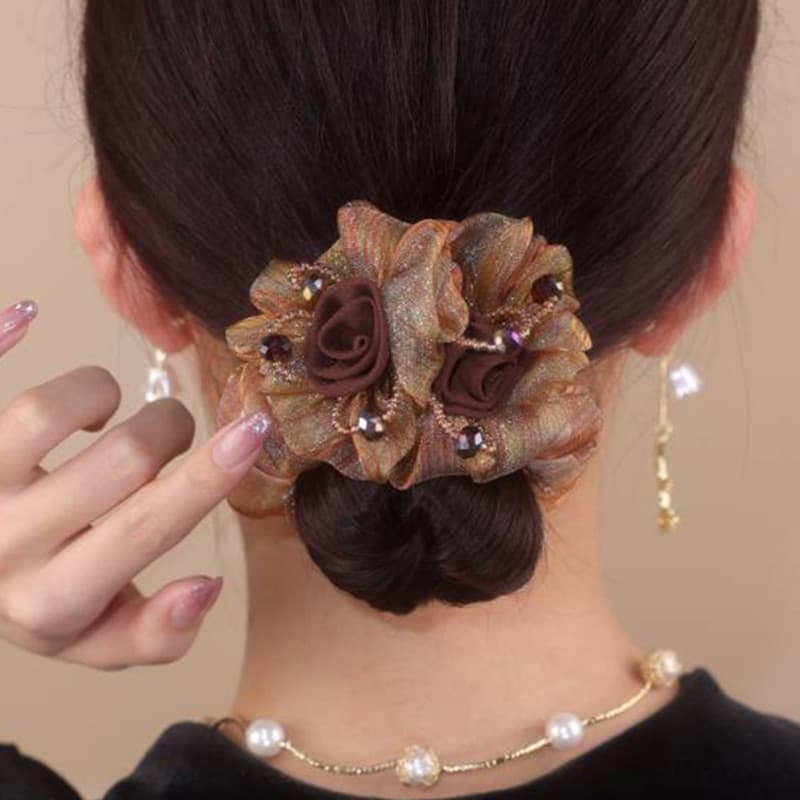 Anel de cabelo de flor dupla anel de intestino grande japonês coreano high-End laço de cabelo feminino corda de cabelo a