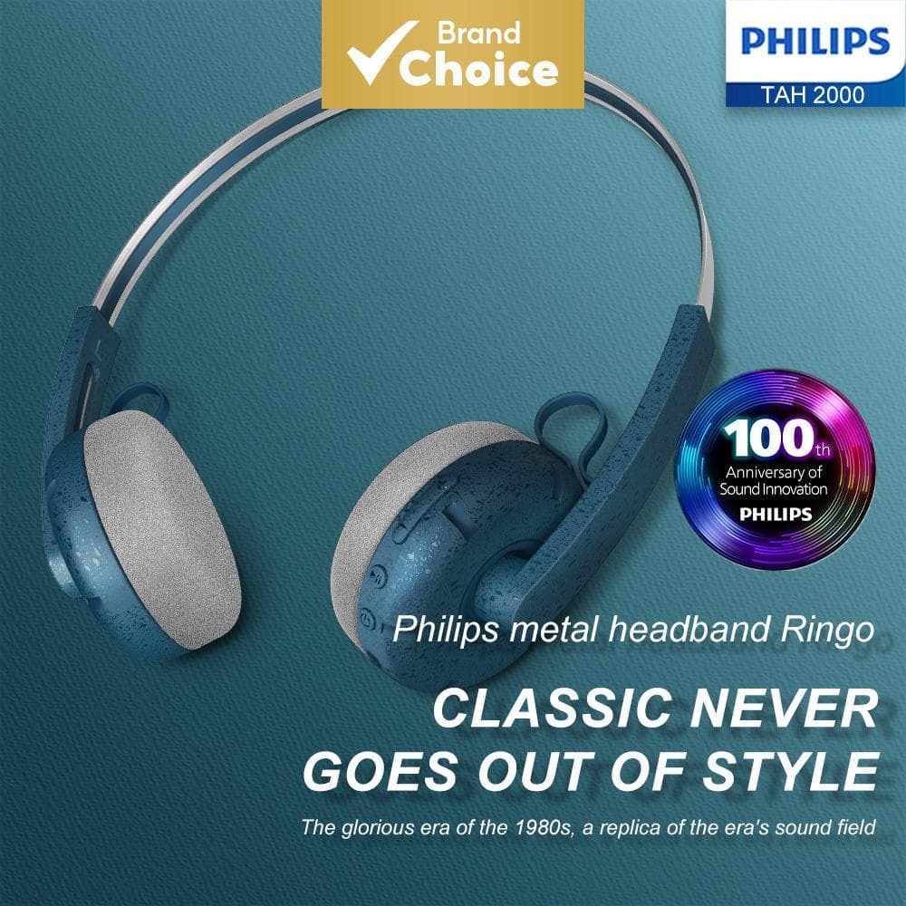 Fone de Ouvido Bluetooth Philips TAH2000 sem fio, com microfone, leve, HiFi, sobre a orelha