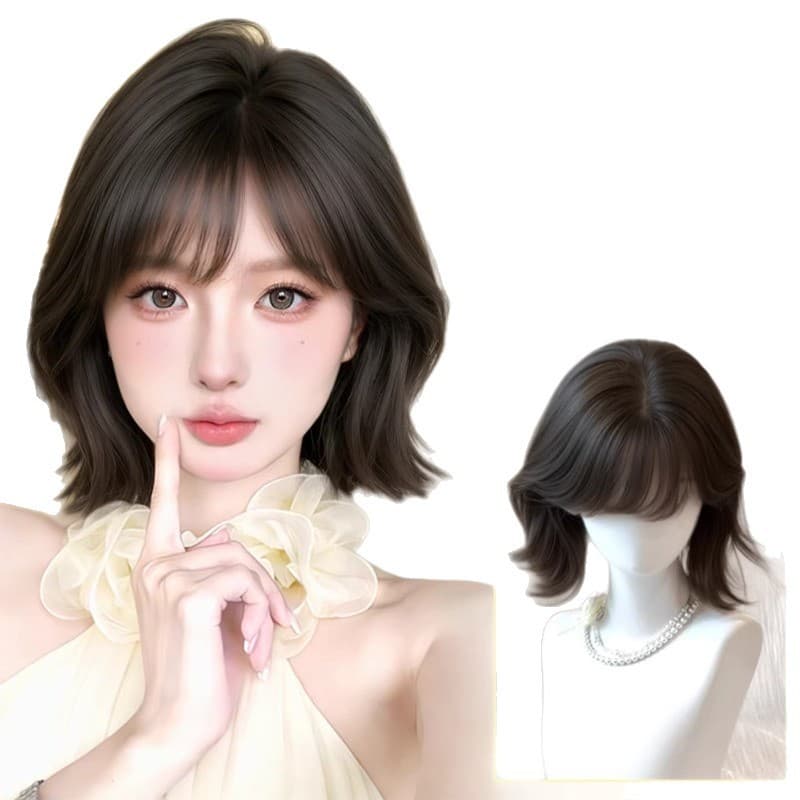 [Cabelo curto coreano] peruca estilo feminino Curling cabelo curto Natural redução de idade Valgus completo chapelaria s