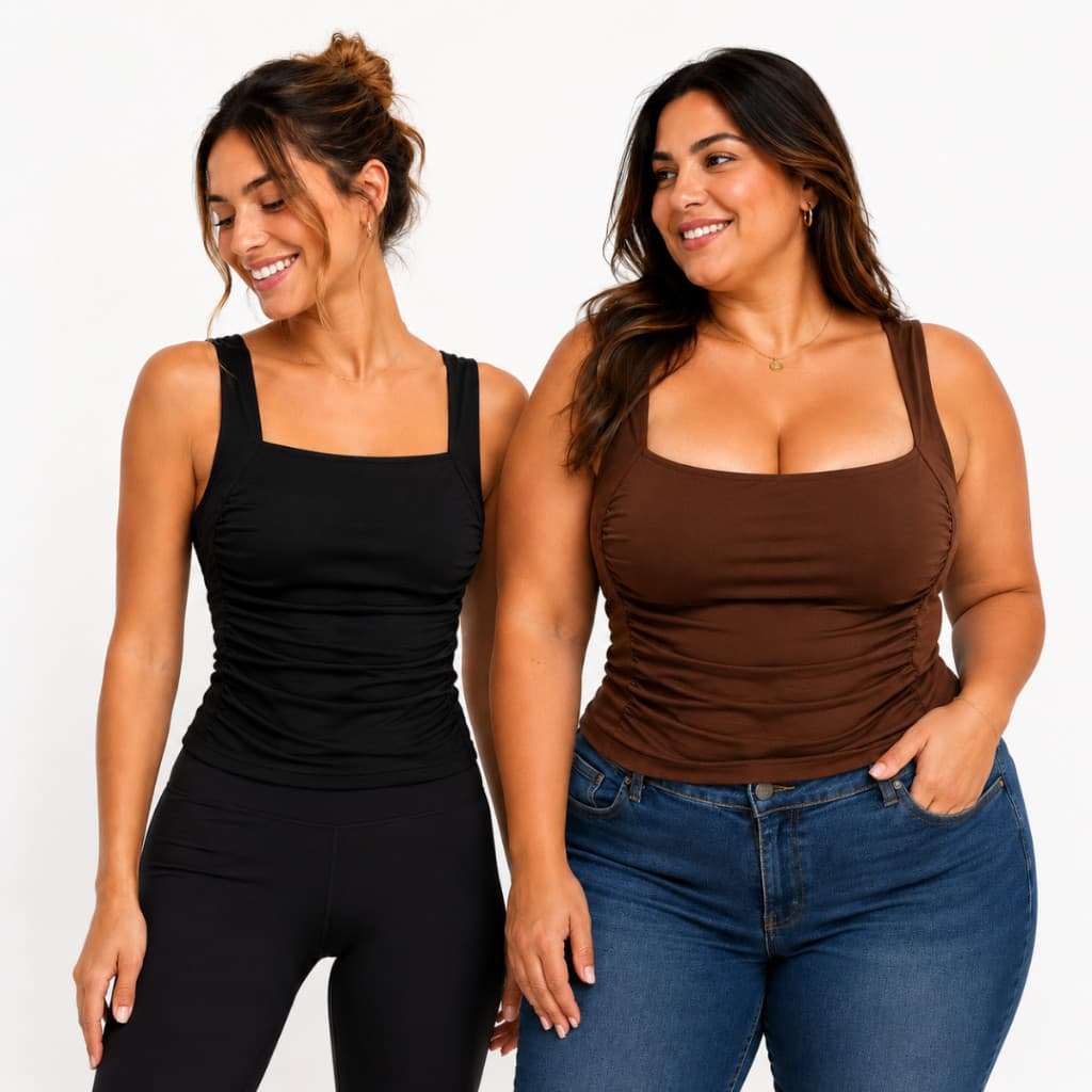 Regata Blusa Feminina poliamida forrada Decote Quadrado Elegante Alça Grossa Tendencia Verao