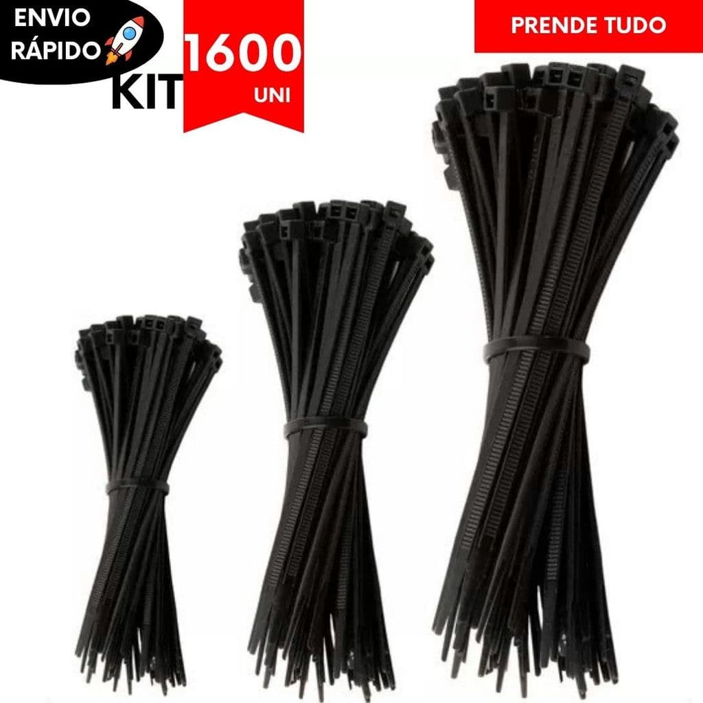 Kit Utilidades Abraçadeiras Nylon Prendedor Enforca Gato Lacre Organizador Fios Cabos Câmeras Cercas Assoalho Carro 15CM